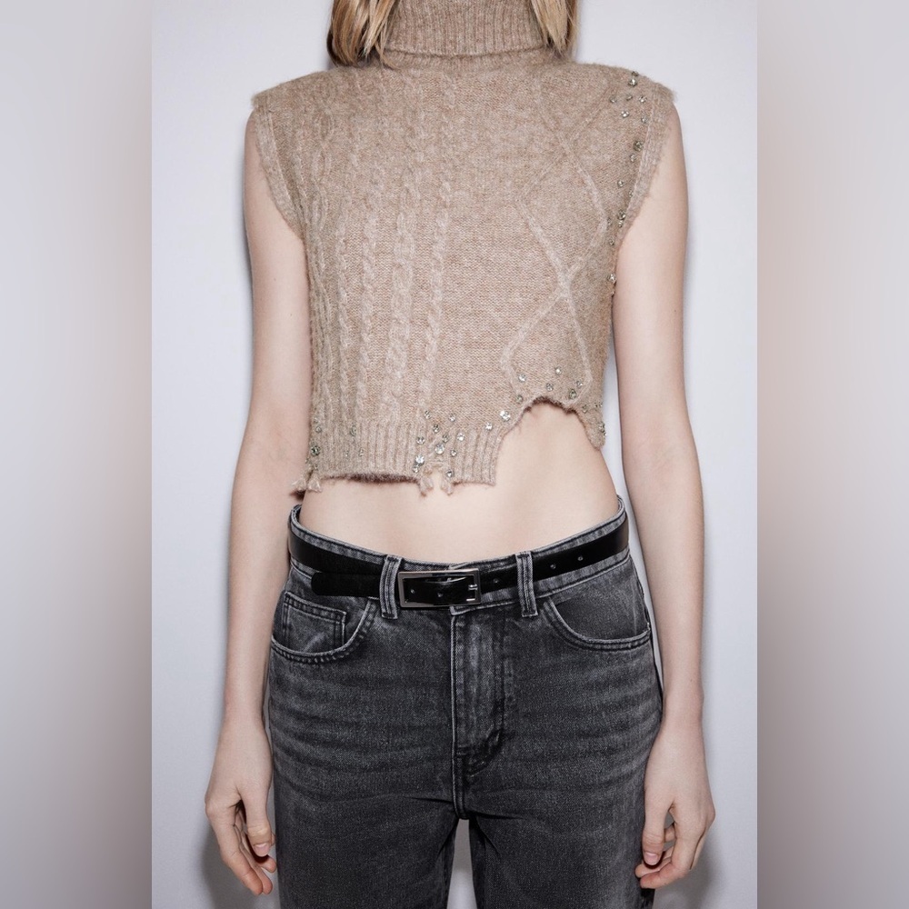 Zara embellished crop knit vest size S NWT - Picture 2 of 8